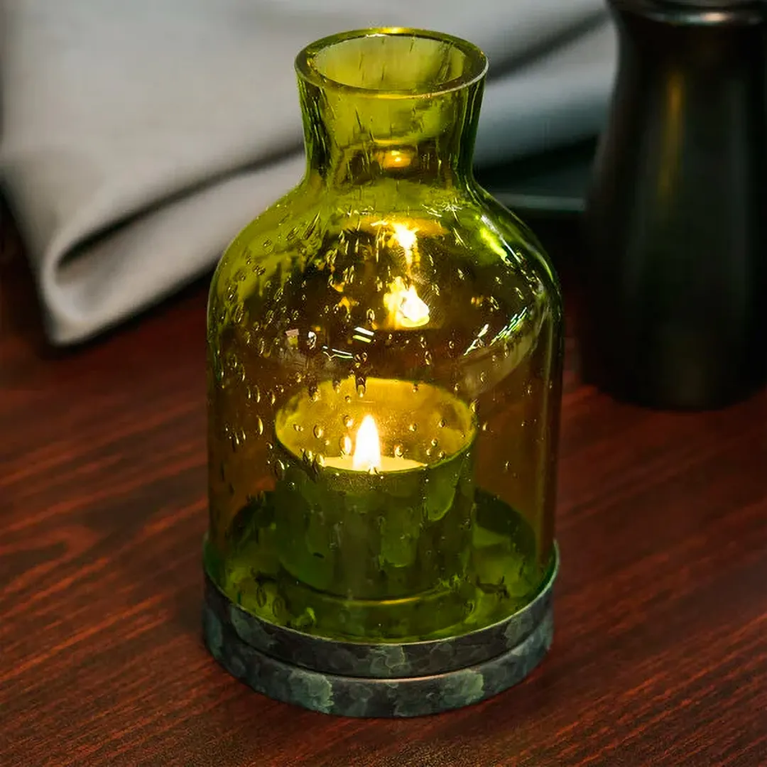 Sterno 80136 Edison Lantern Lamp, 5½" H x 3¼" Glass, Green, Soft Light Liquid Wax Candles, 6/Case