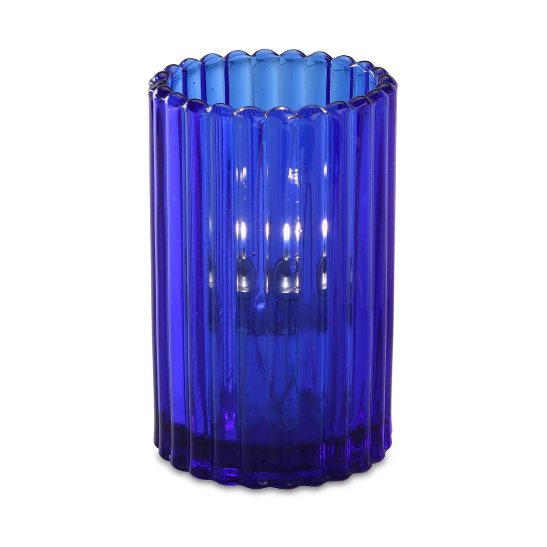 Sterno 80210 Paragon Candle Lamp, 5" H x 3-1/8" Dia., Glass, Blue, Fits 24-36hr Soft Wax - 6/Case