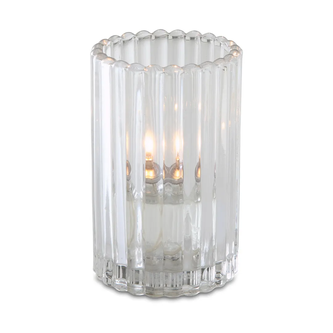Sterno 80214 Paragon Candle Lamp, 5" H x 3-1/8" Dia Clear Glass, Wax or Flameless Candles - 6/Case