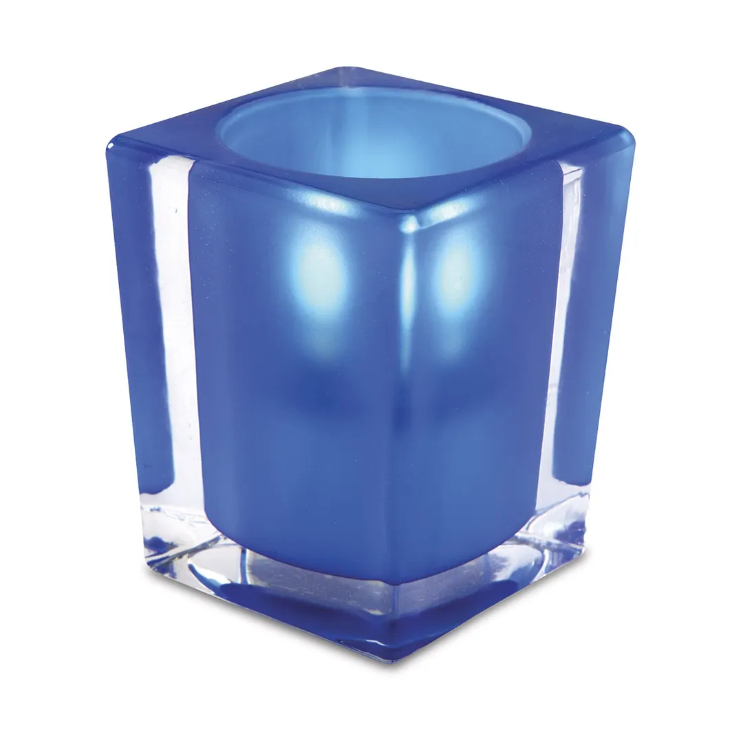 Sterno 80234 Classic Elegance Lamp, 4" H x 3" Dia., Square Blue Glass, Light Wax Candles, - 6/Case
