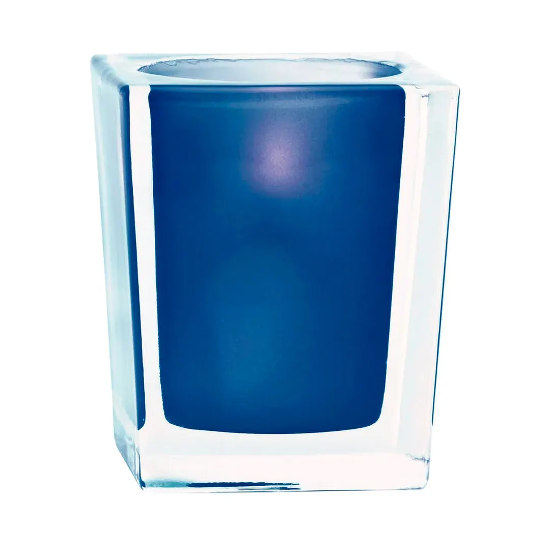Sterno 80234 Classic Elegance Lamp, 4" H x 3" Dia., Square Blue Glass, Light Wax Candles, - 6/Case