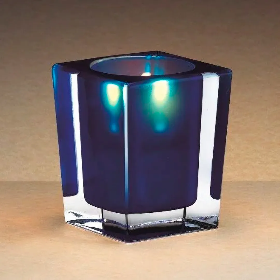 Sterno 80234 Classic Elegance Lamp, 4" H x 3" Dia., Square Blue Glass, Light Wax Candles, - 6/Case