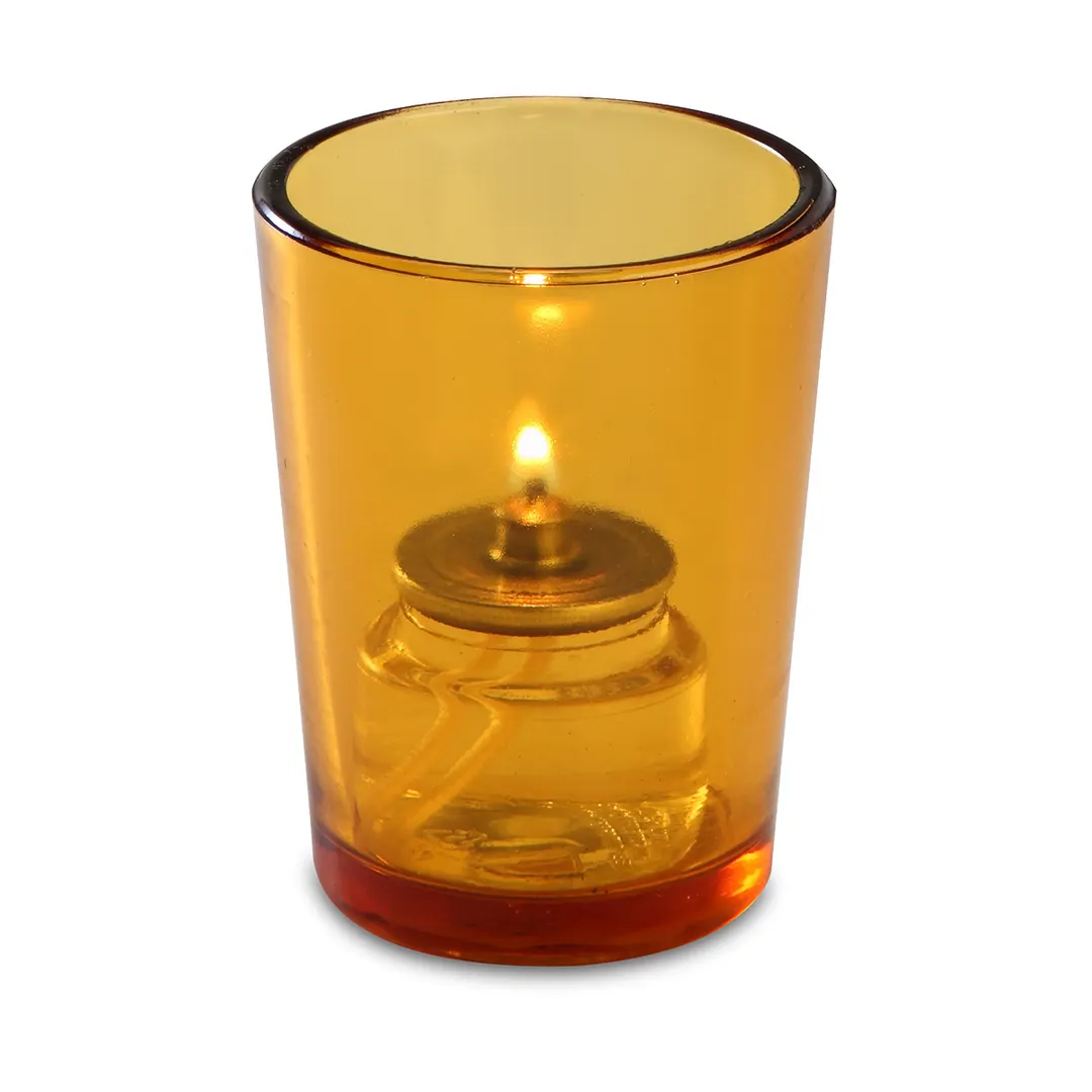 Sterno 80282 Luna Votive Lamp, 3" H x 2-3/8" Dia., Amber Glass, Petite Round - 6/Case