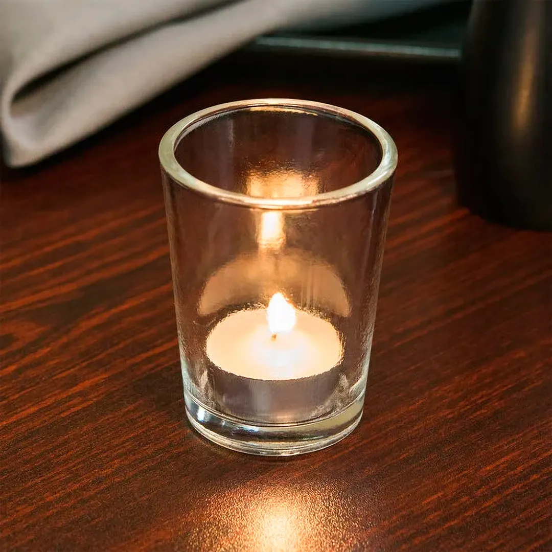 Sterno 80284 Luna Votive Lamp, 3" H x 2-3/8" Dia., Clear Glass, Round, Wax Candles, - 1/Case