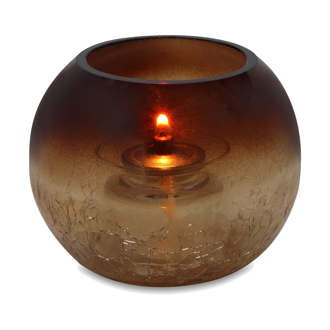 Sterno 80288 Roma Candle Lamp, 3.25" H x 4.25" Dia., Amber Sphere, Crackle Finish, Light Wax, 6/Case