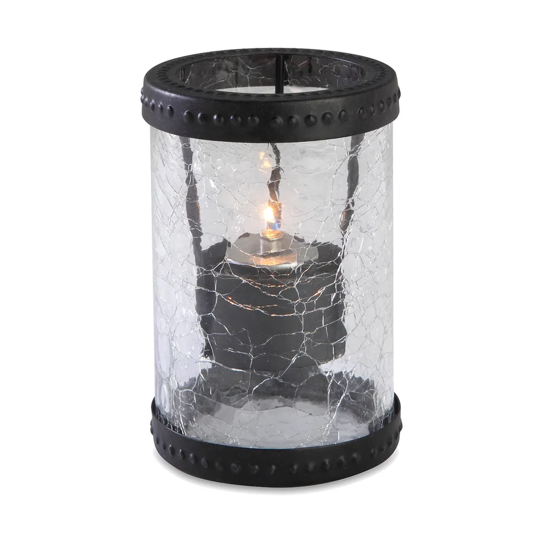 Sterno 80300 Candle Lamp, 5" H x 3 1/8" Dia., Crackle Glass, Rings, 8-12hr Wax Candles - 1/Case