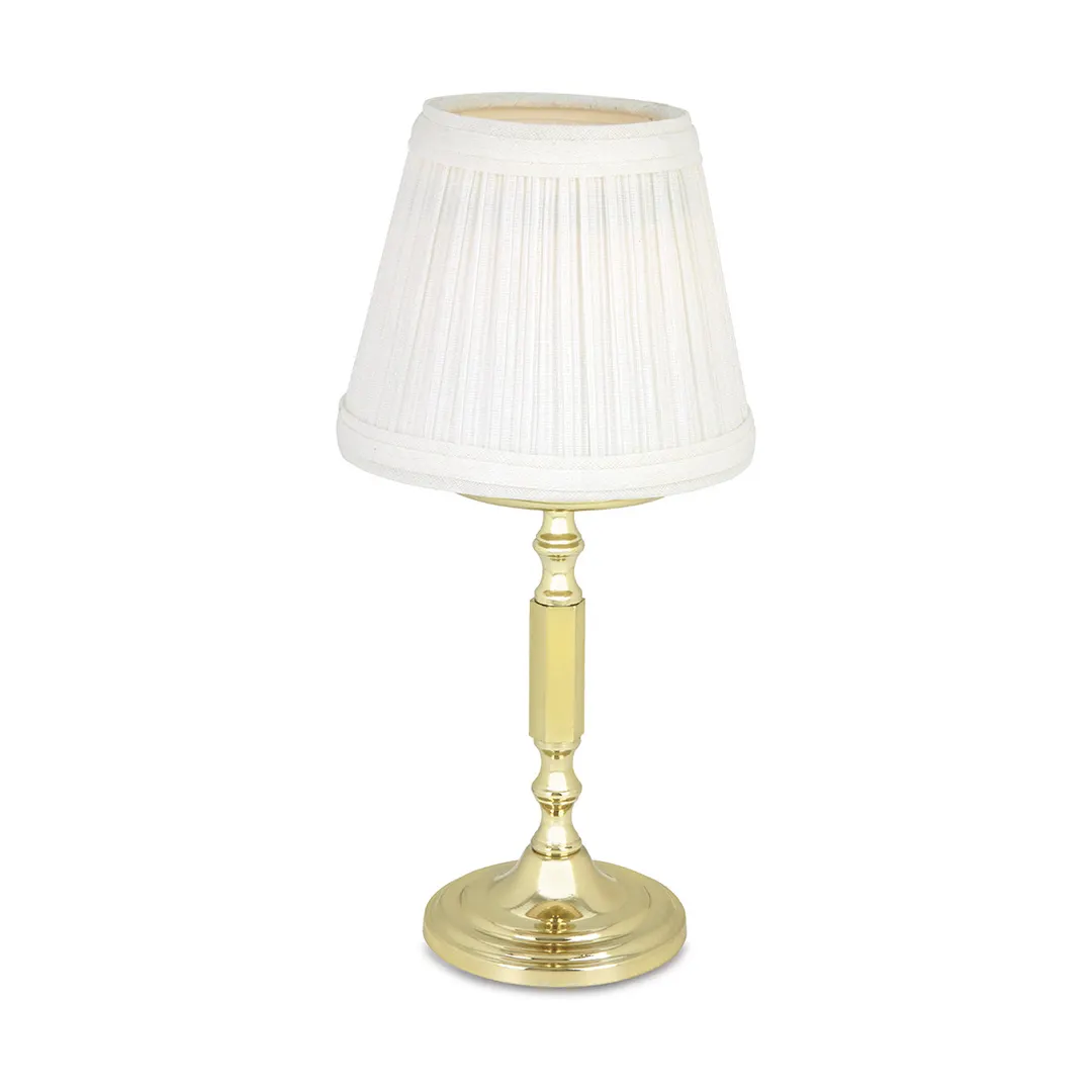 Sterno 80416 Candle Lamp, 10-1/2" H x 3-11/32" Dia., White Shade, Brass Base, Liquid Wax Candle, - 6/Case