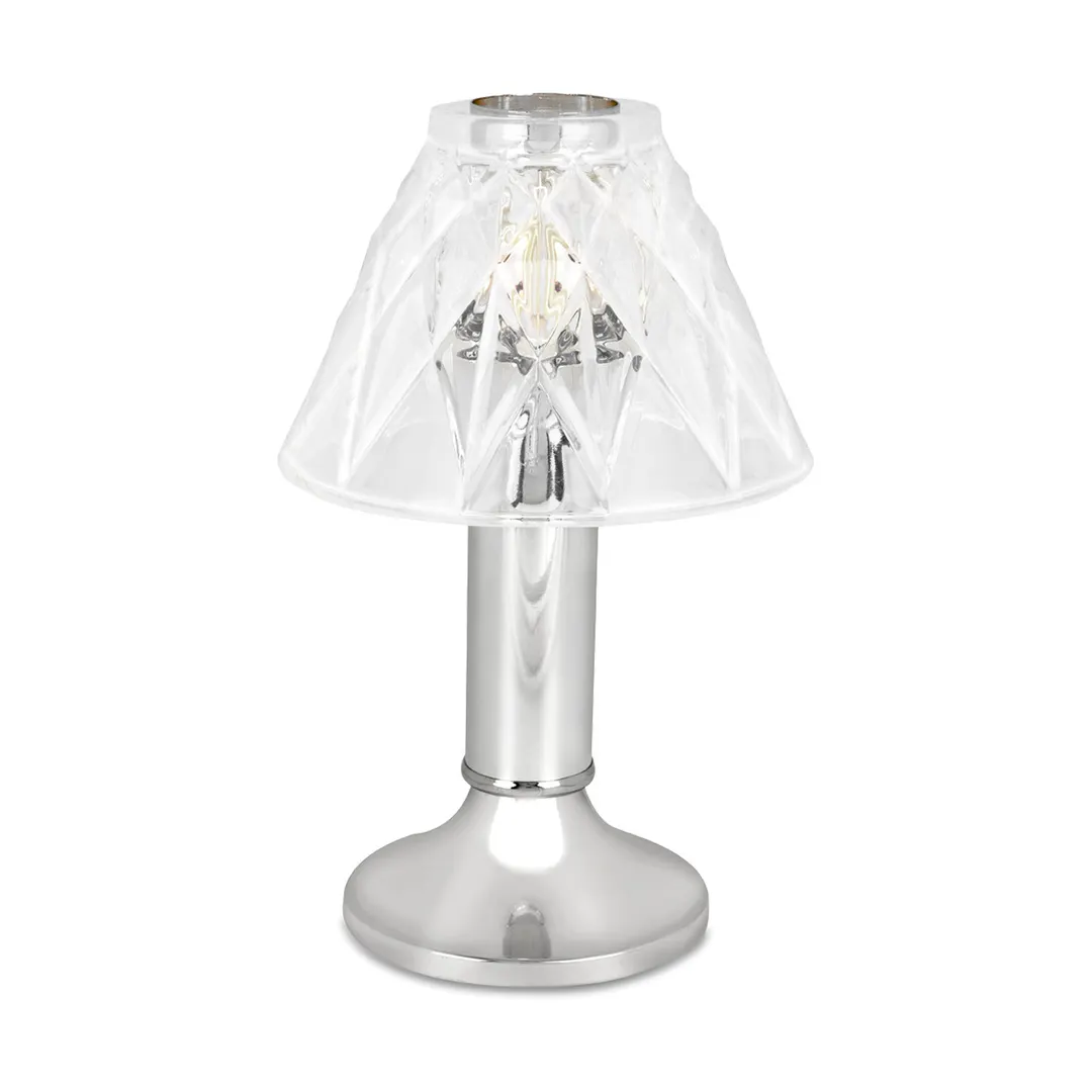 Sterno 80476 Paige Lamp, 9-15/16" H x 4-3/8" Dia, Chrome Base, Adeline Shade, Candle - 6/Case