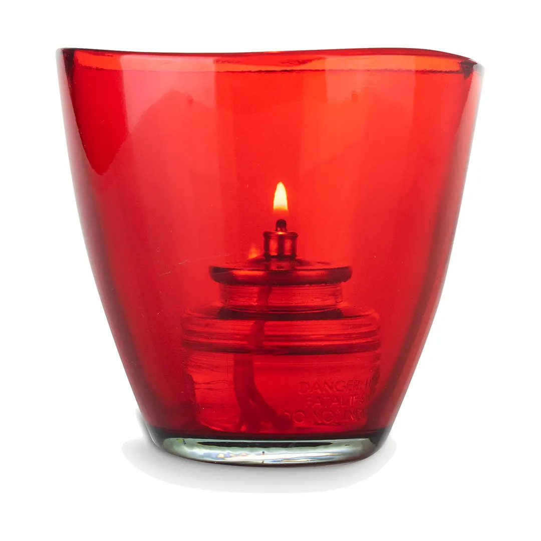 Sterno 80555 Helix Votive Lamp, 3½" Round Glass Candle Holder, Red, Liquid Wax Compatible, 6/Case