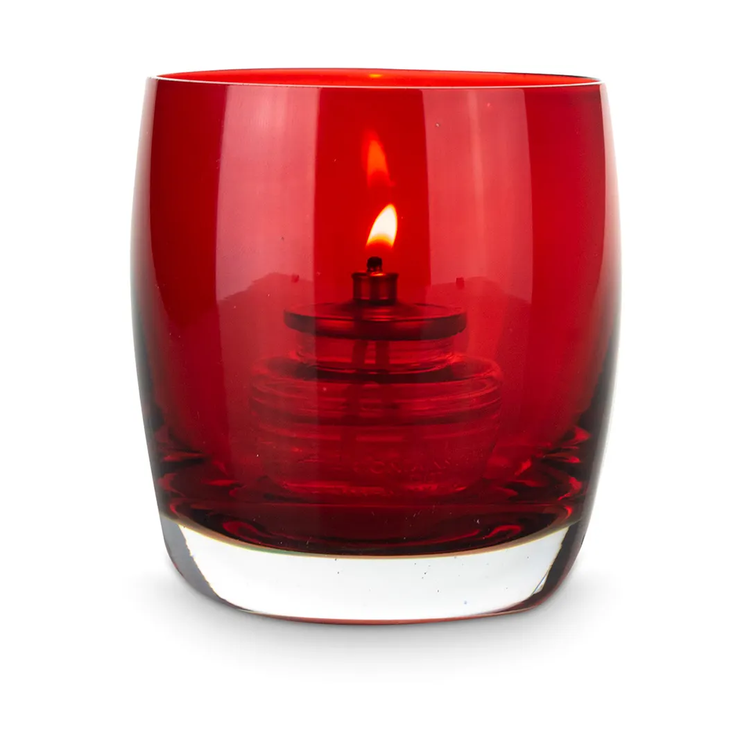Sterno 80563 Lamp, Red Glass Candle Holder, 3½" H x 2½" Dia., Fits 8-18 Hr Wax or LED Candles - 6/Case