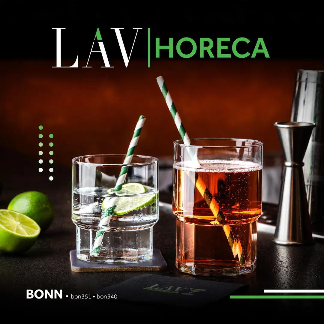 LAV HORECA BON340 Soft Drink Glass, 13.5 oz (3 ¾" H x 3 ½" Rim), Fine Rim Glass, Stackable, 12/Case