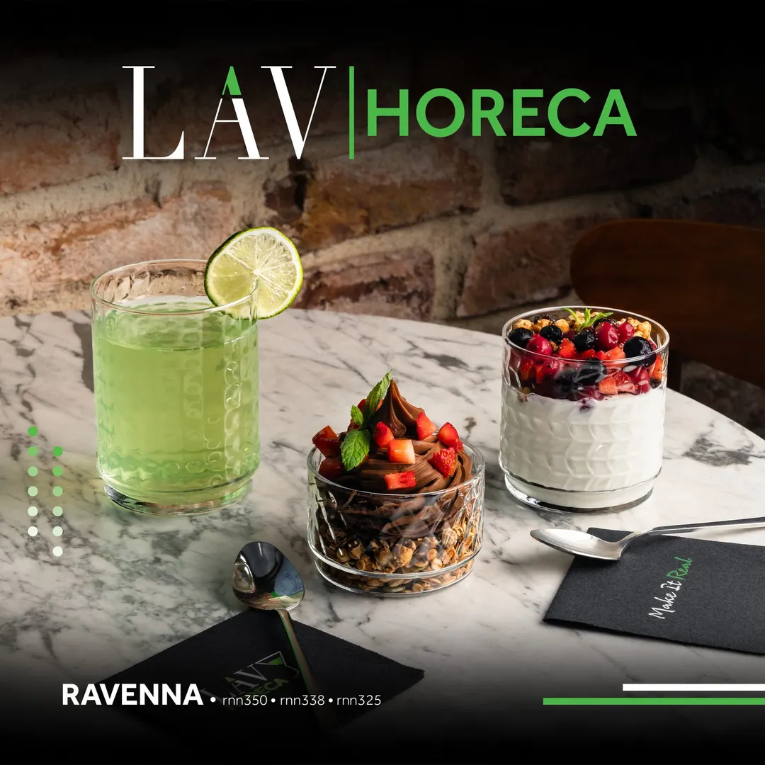 LAV HORECA RNN325 Ravenna Soft Drink Glass, 8 oz (2" H × 3¼" R), Fine Rim, Stackable, Glass - 12/Case
