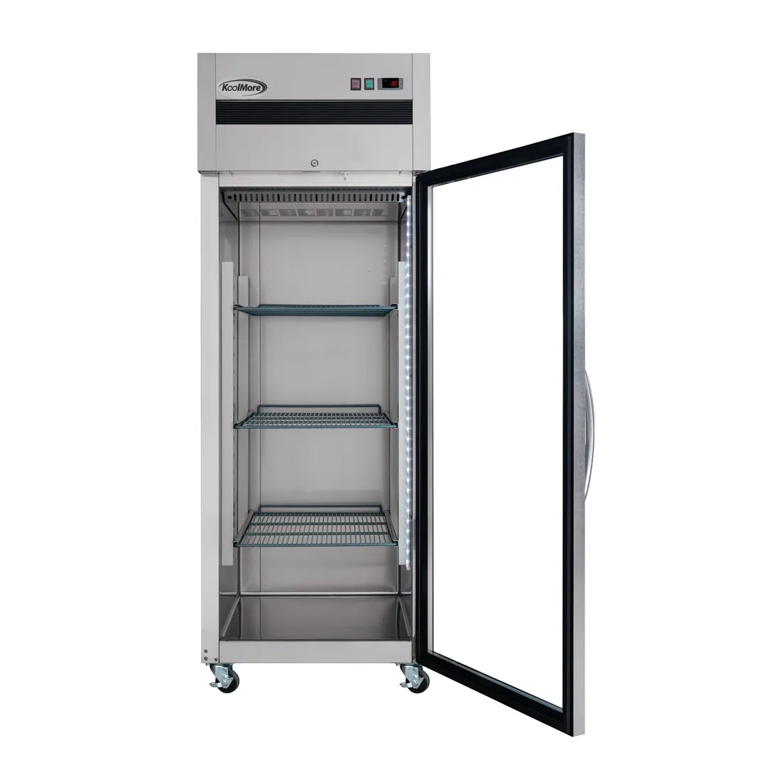 Koolmore KM-RIR-1D-GD-TM 25 cu ft Glass Door Merchandiser, 29"W x 33"D x 81.7"H, Stainless Steel, LED, R290