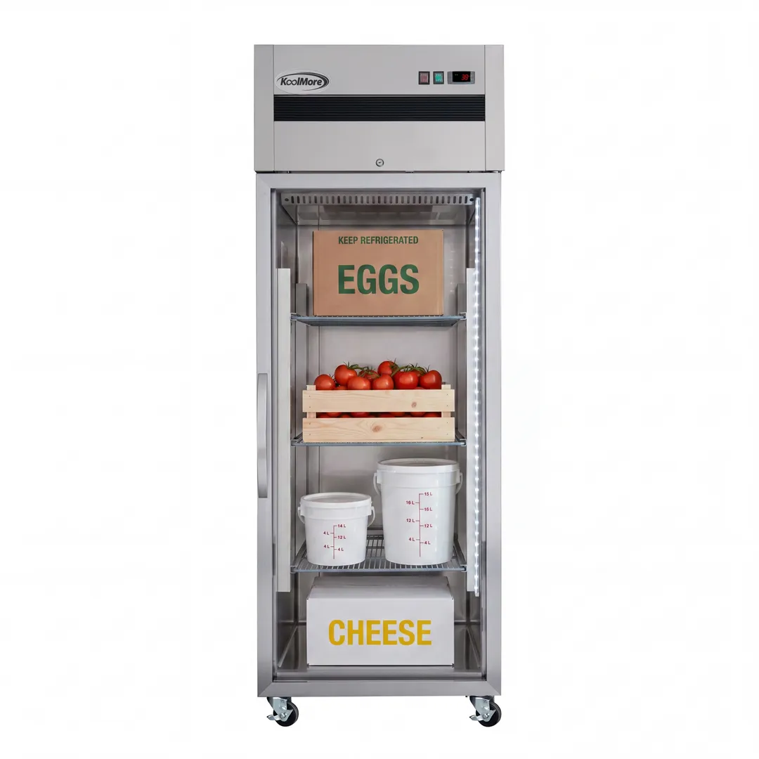 Koolmore KM-RIR-1D-GD-TM 25 cu ft Glass Door Merchandiser, 29"W x 33"D x 81.7"H, Stainless Steel, LED, R290