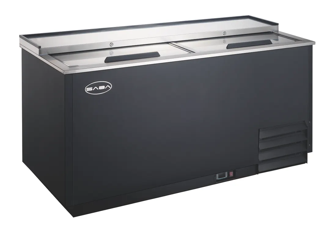 SABA SGF-50 Glass Froster, 49.5" Wide Cooler, Holds 240 Ten‑Oz Steins, Black Exterior, 0°F, 115V