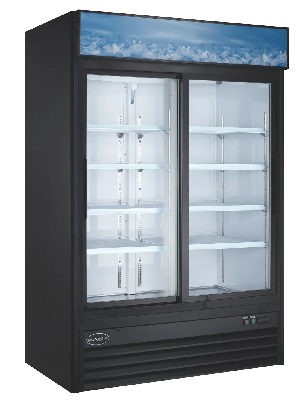 SABA SM-45RS - 45 cu ft Glass Door Merchandiser Refrigerator, 53.1" Wide, Black, 1/2 HP Compressor