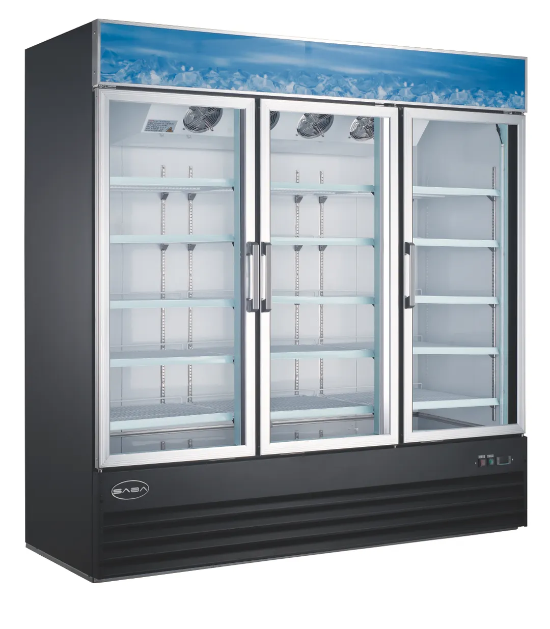 SABA SM-72R - 78" Wide Glass Door Merchandiser Refrigerator, 63 cu ft, Black Coated Steel, LED Lighting