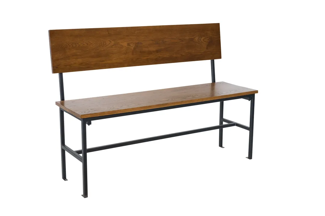 BFM Seating JS337ASH-AASB - 2‑Seat Bolt‑Down Bench, Wood Seat & Back, Ash Finish, Steel Frame, Powder‑Coat