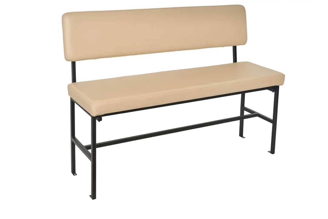 BFM Seating JS337MCOM-COMSB - Meghan Upholstered Bench, Black Powder‑Coated Steel Frame, Back, Indoor, 48in L
