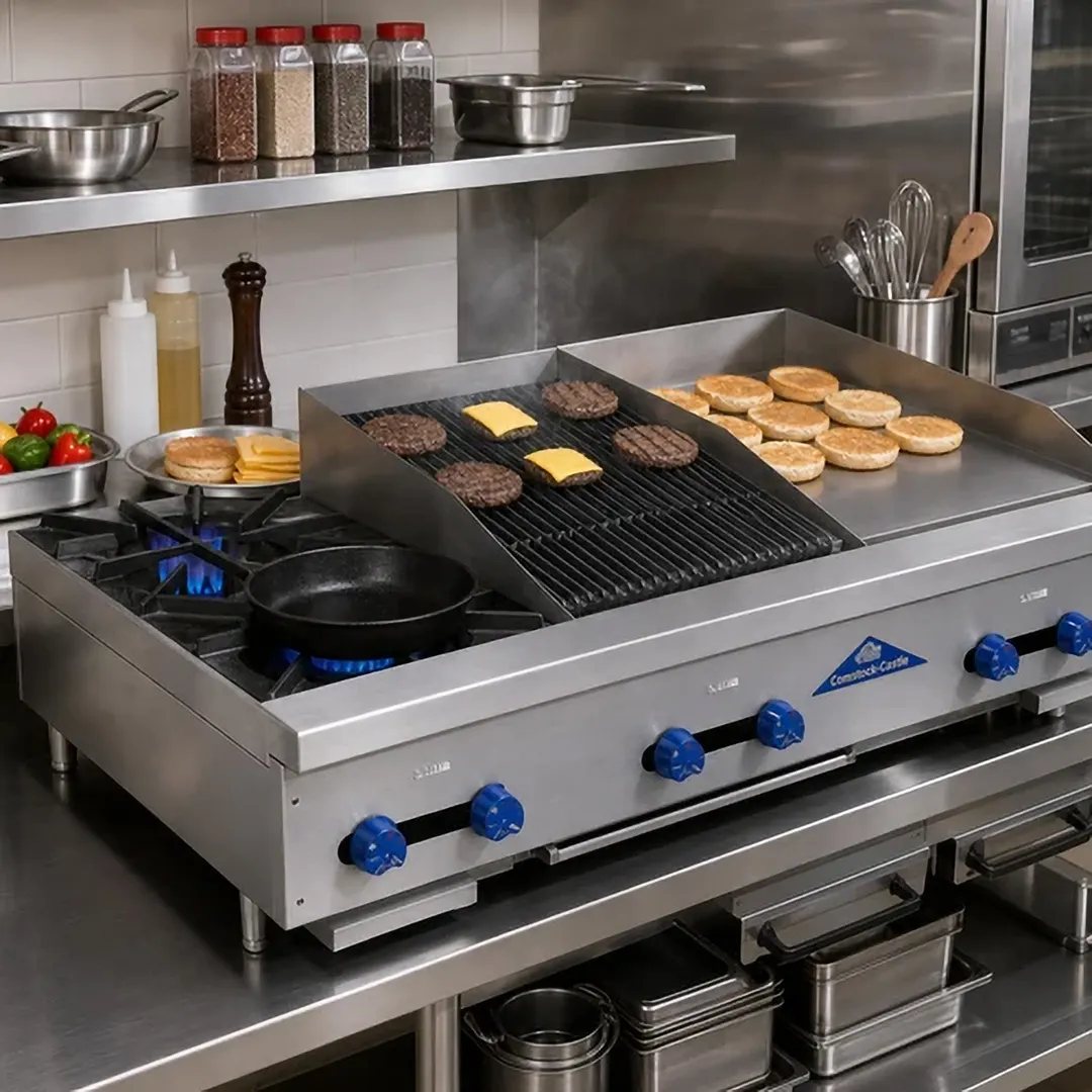 Comstock-Castle FHP48-18-1.5RB 48" Countertop Hotplate/Griddle/Charbroiler Combos, 130.000 BTU