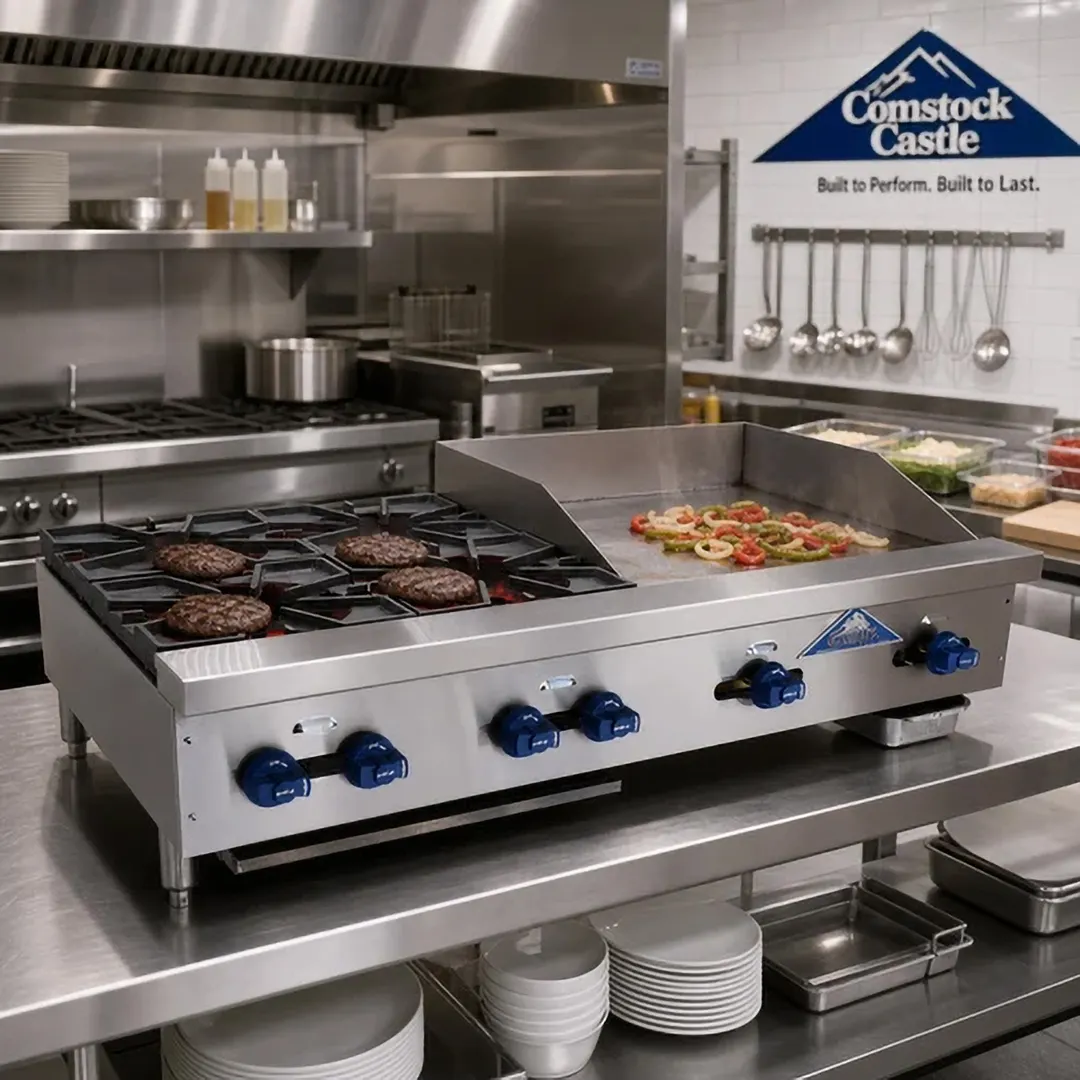 Comstock-Castle FHP48-24-2LB 48"Countertop Gas Griddle/Charbroiler Combination, 116.000 BTU