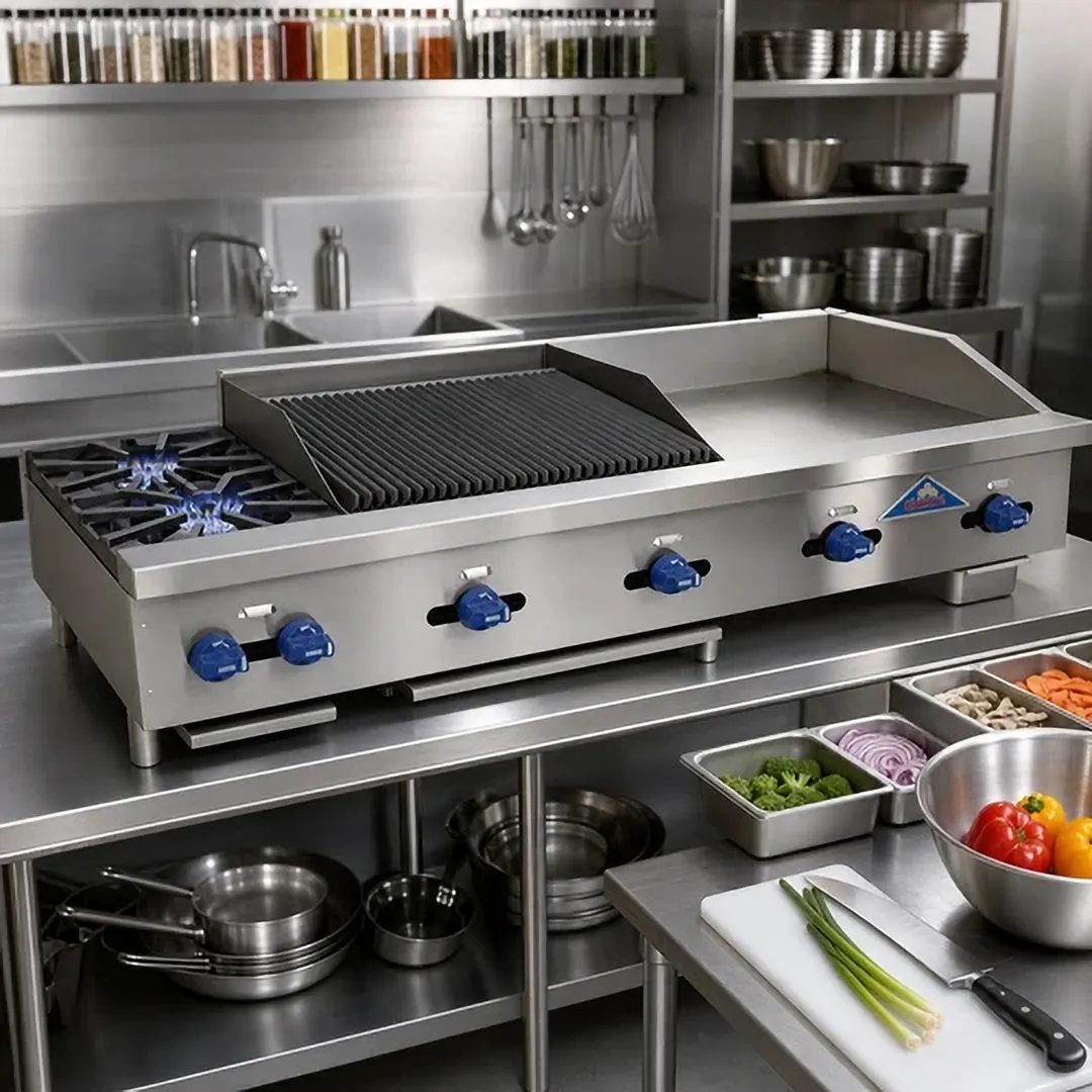Comstock-Castle FHP60-24-2LB 60" Countertop Hotplate/Griddle/Charbroiler Combination, 138.000 BTU