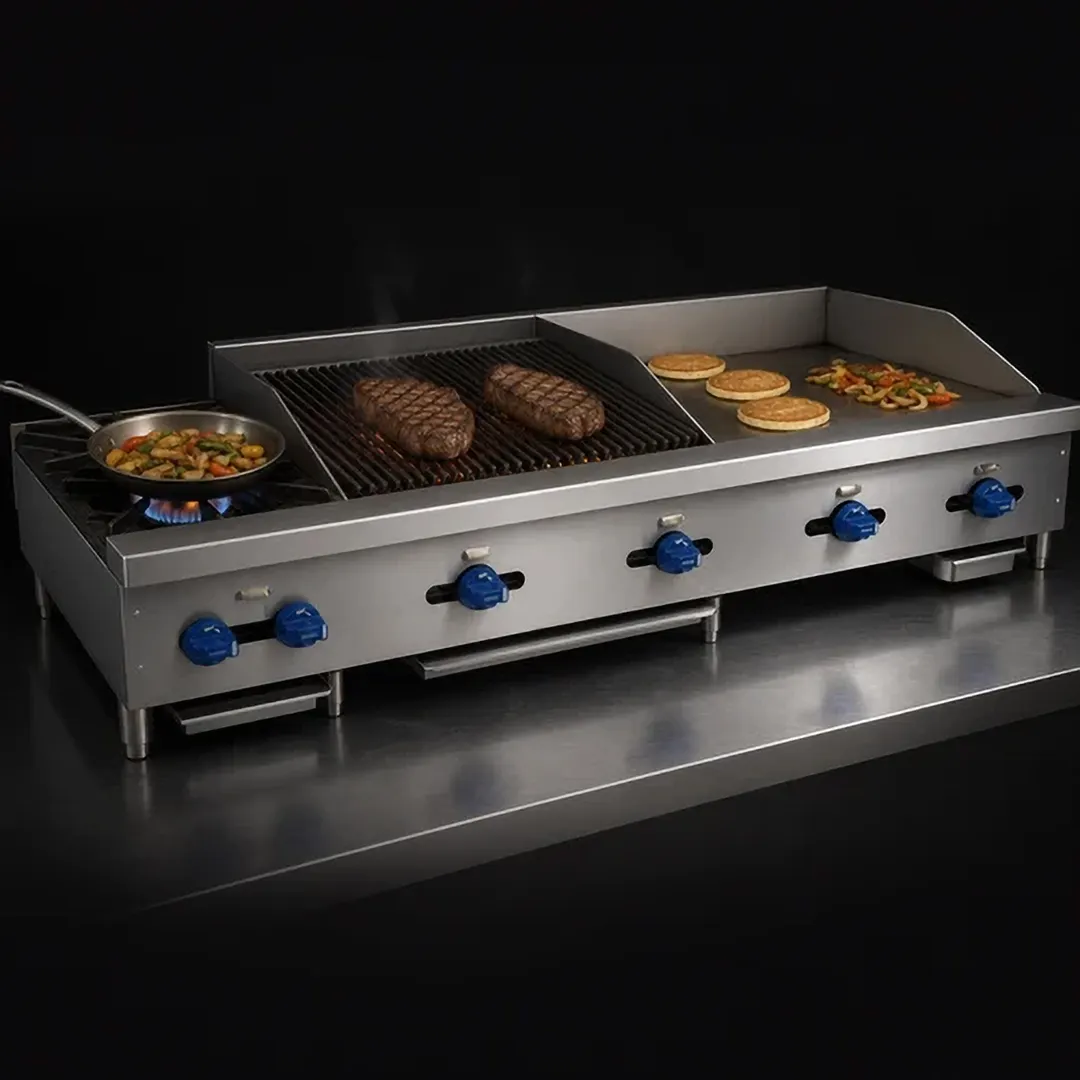 Comstock-Castle FHP60-24-2LB 60" Countertop Hotplate/Griddle/Charbroiler Combination, 138.000 BTU