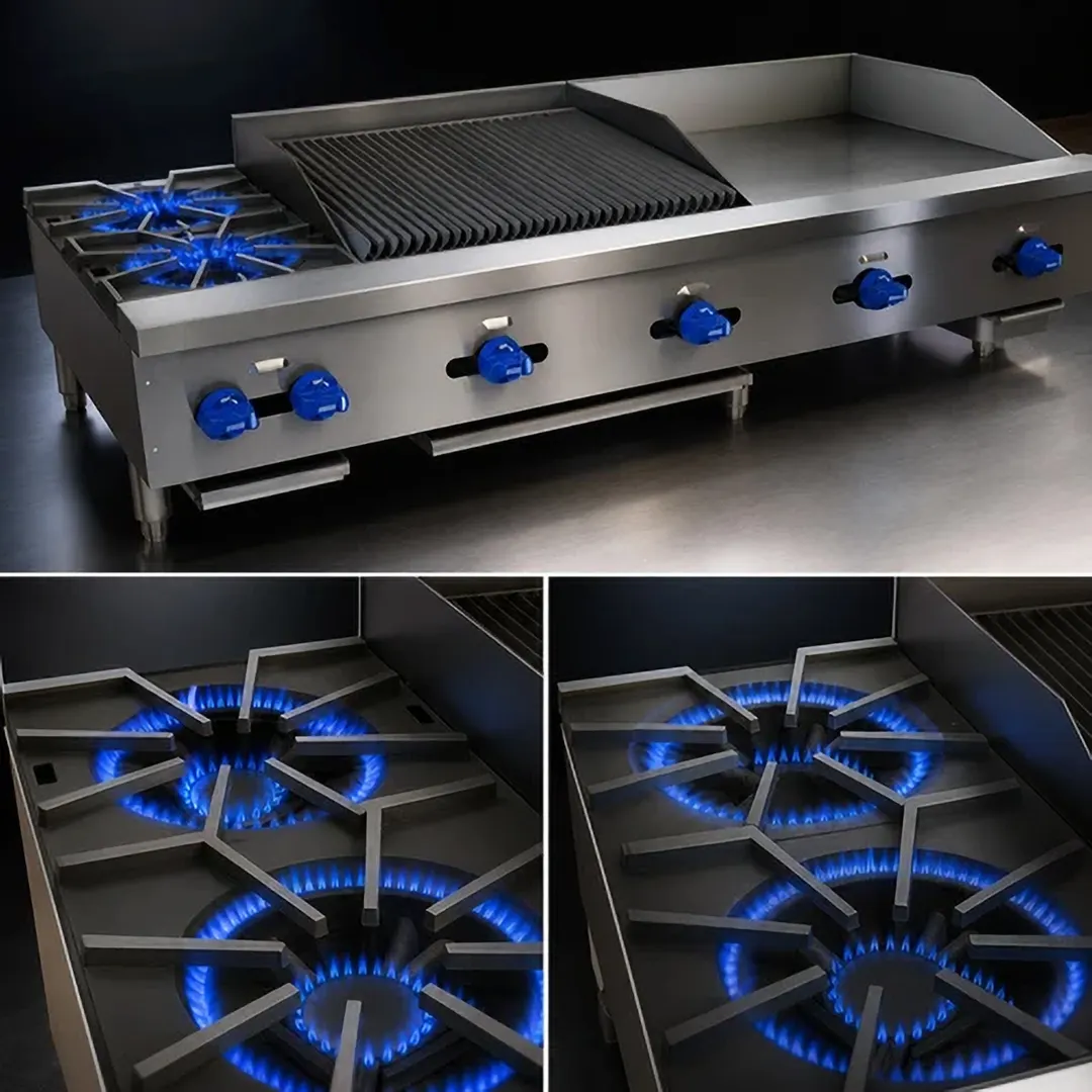 Comstock-Castle FHP60-24-2LB 60" Countertop Hotplate/Griddle/Charbroiler Combination, 138.000 BTU