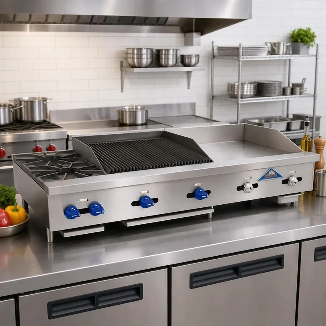 Comstock-Castle FHP60-24T-2LB 60" Countertop Hotplate/Griddle/Charbroiler Combination, 138.000 BTU