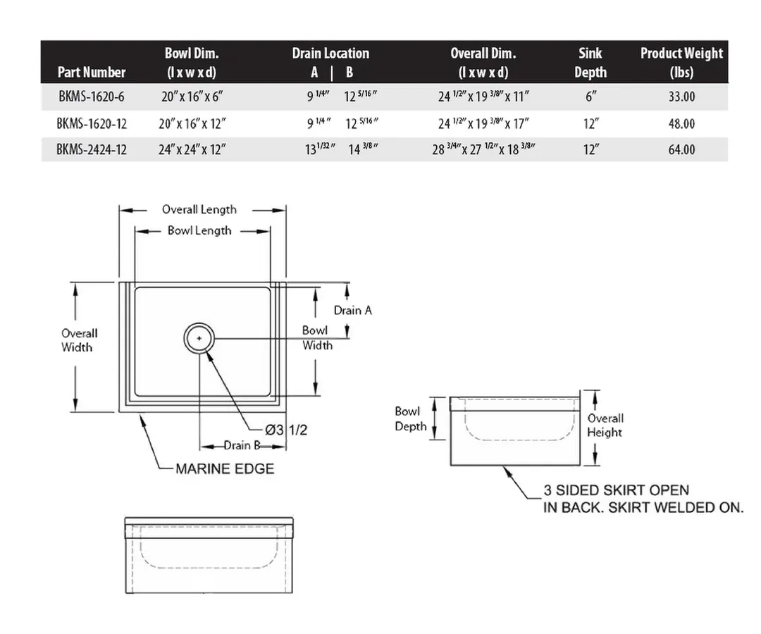 BK Resources BKMS-2424-12 28" Mop Sink, 24"W x 24"L x 12"D Bowl