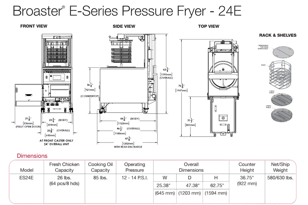 Broaster E-SERIES 24 PRESSURE FRYER, ELECTRIC Automatic Controlled Pressure, Automatic Oil Filtration, 26 lbs Fresh Chicken Capacity