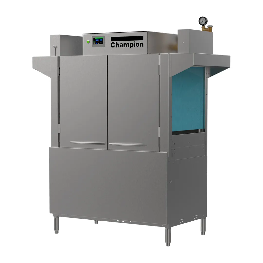 Champion 44 Pro Series 44" High Temp Conveyor Dishwasher with Booster, 209 Racks/Hr - 100 Gal/Hr