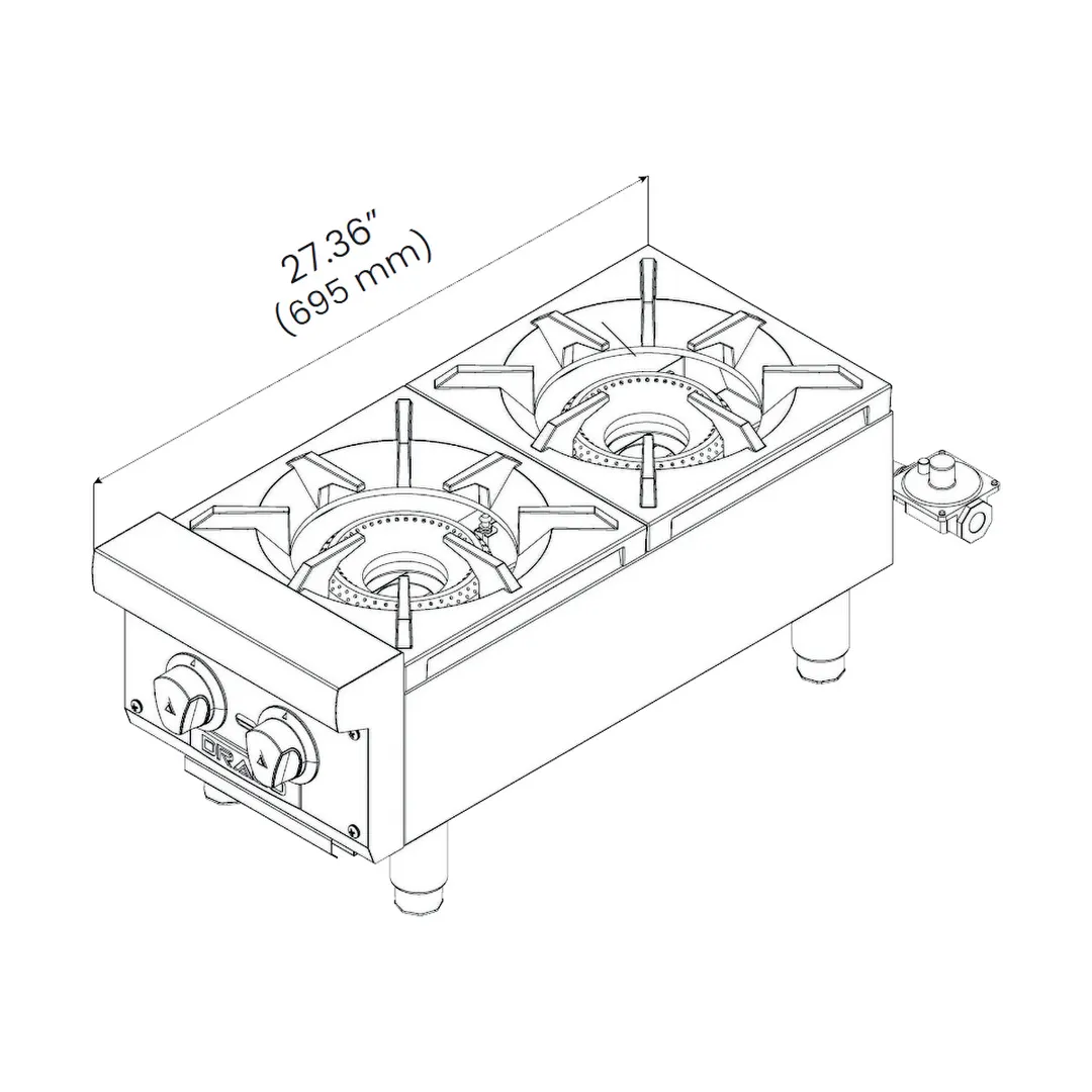 Drago America DRHP12 12" Countertop Gas Hotplate, (2) 30000 Btu Cast Iron Burners With One Standing Pilot Per Burner