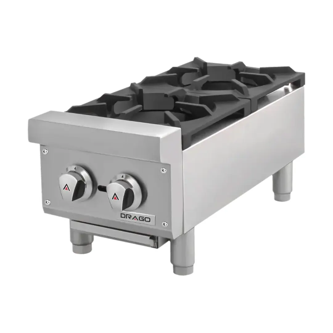 Drago America DRHP12 12" Countertop Gas Hotplate, (2) 30000 Btu Cast Iron Burners With One Standing Pilot Per Burner