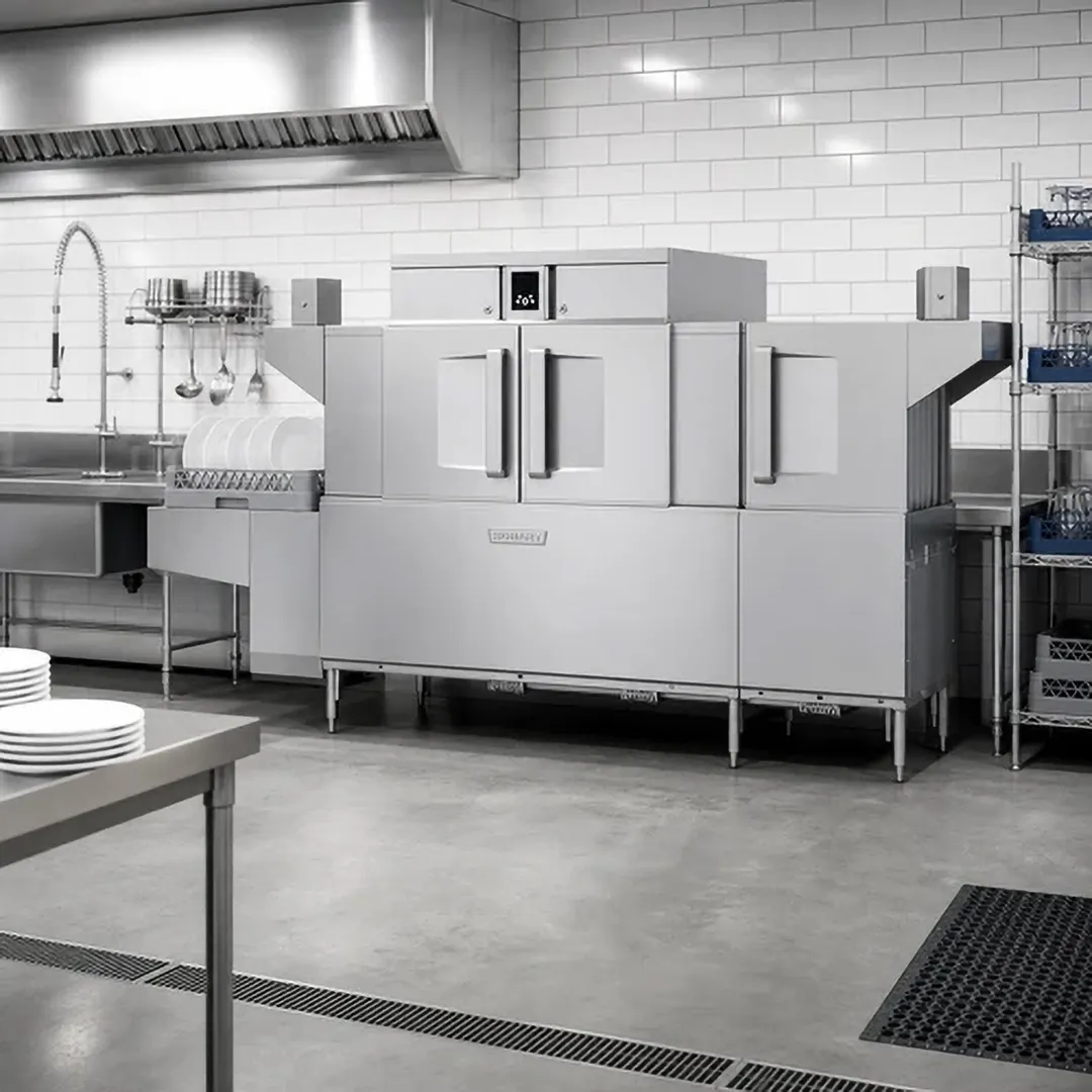 Hobart CL86-BAS+BUILDUP 86" Conveyor Dishwasher - 340 Racks/Hr - High/Low (convertible) Specify Tank