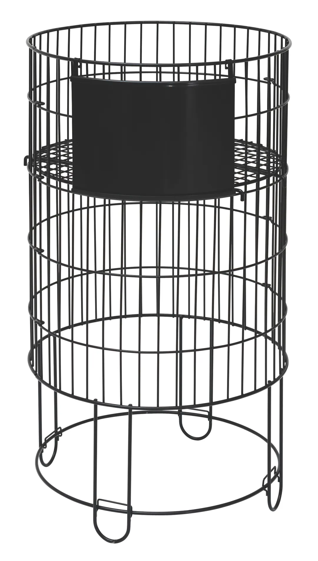 Hubert 44291 Round Dump Bin, 18" Dia x 32" H, Adjustable Bottom Shelf, Collapsible Black Wire