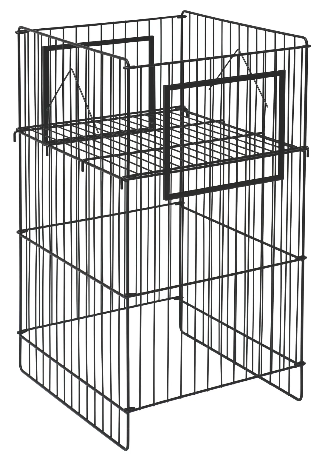 Hubert 87145 Dump Bin Stand, 18"x18" Base, 30" Height, Adjustable Bottom Shelf, Black Wire
