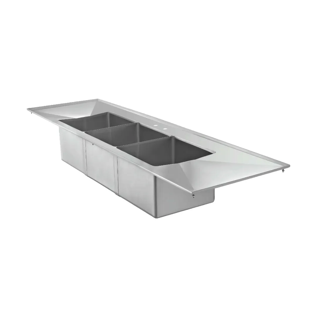Klinger's Trading DIS32D Drop-In Sink, Three Compartment, (2) 9-1/2" Drainboards