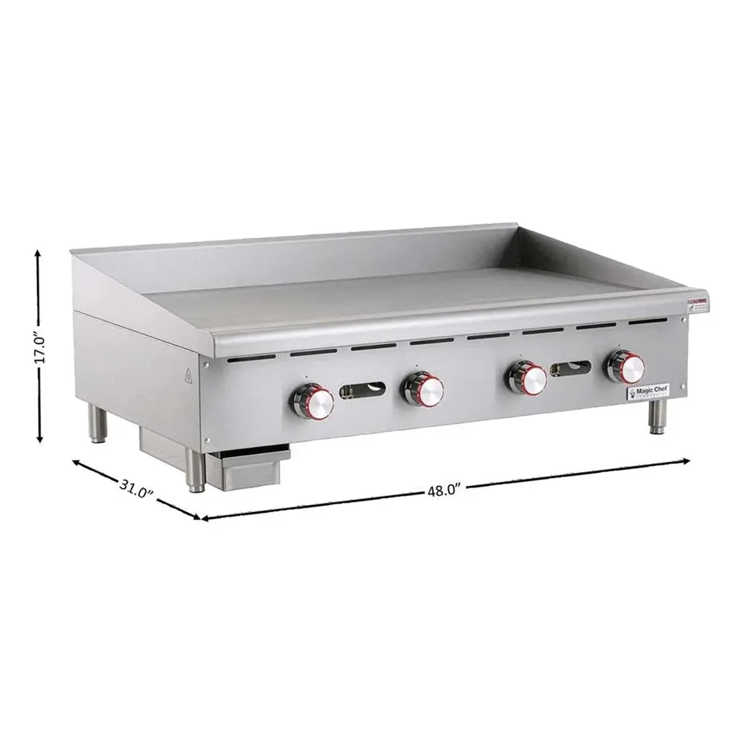 Magic Chef MCCTG48A 48" Countertop Thermostatic Gas Griddle, 1" Steel Plate, 120.000 BTU
