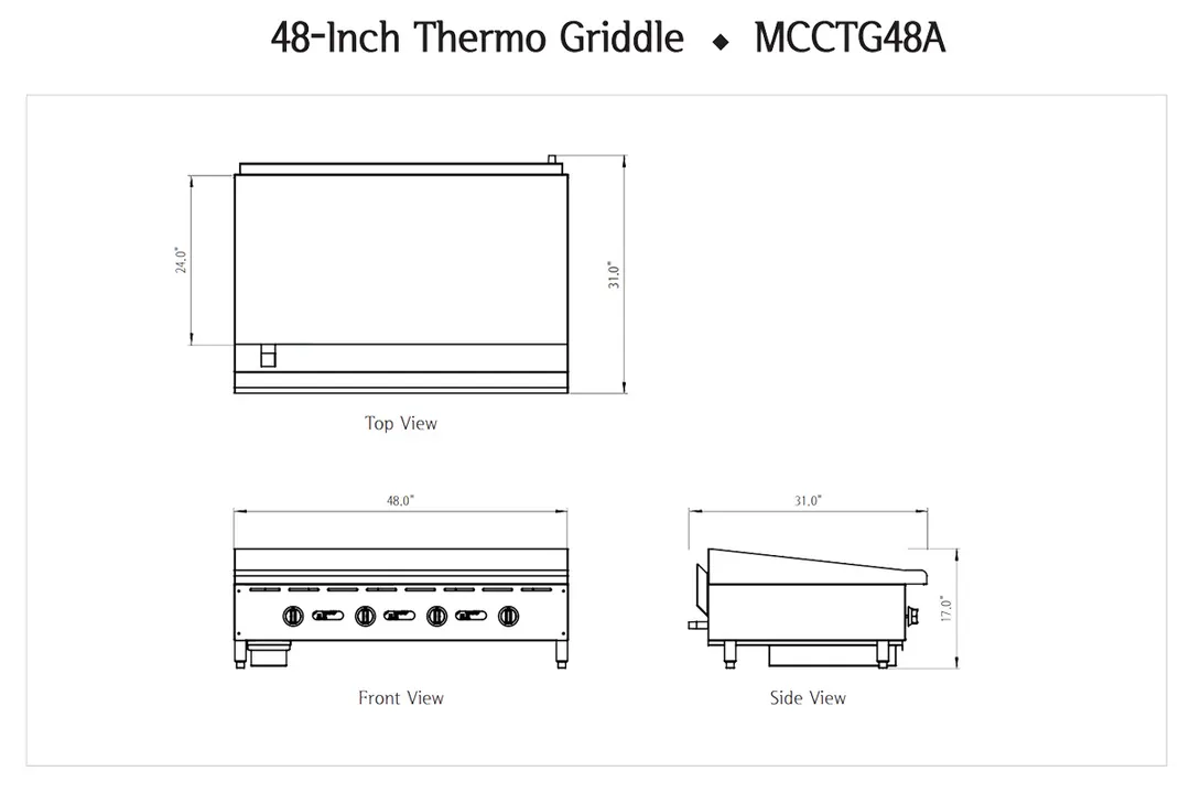 Magic Chef MCCTG48A 48" Countertop Thermostatic Gas Griddle, 1" Steel Plate, 120.000 BTU