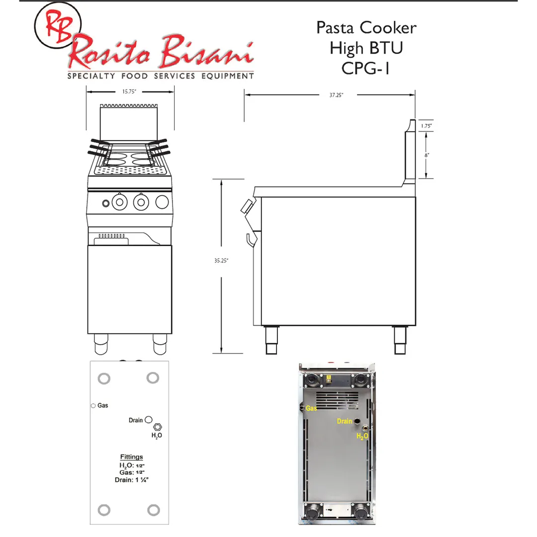 RositoBisani CPG1 HIGH BTU 12 Gallon Desco Gas Single Tank Pasta Cooker, 80.000 BTU