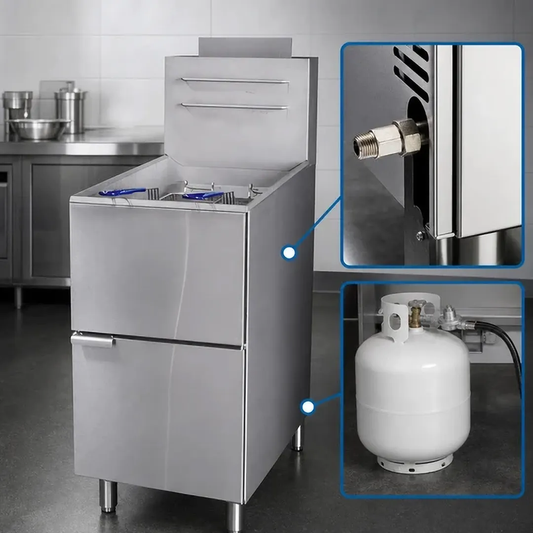 Serv-Ware SGF-40L 15" Floor Model LP Gas Full Pot Fryer, 40 lbs, 90.000 BTU