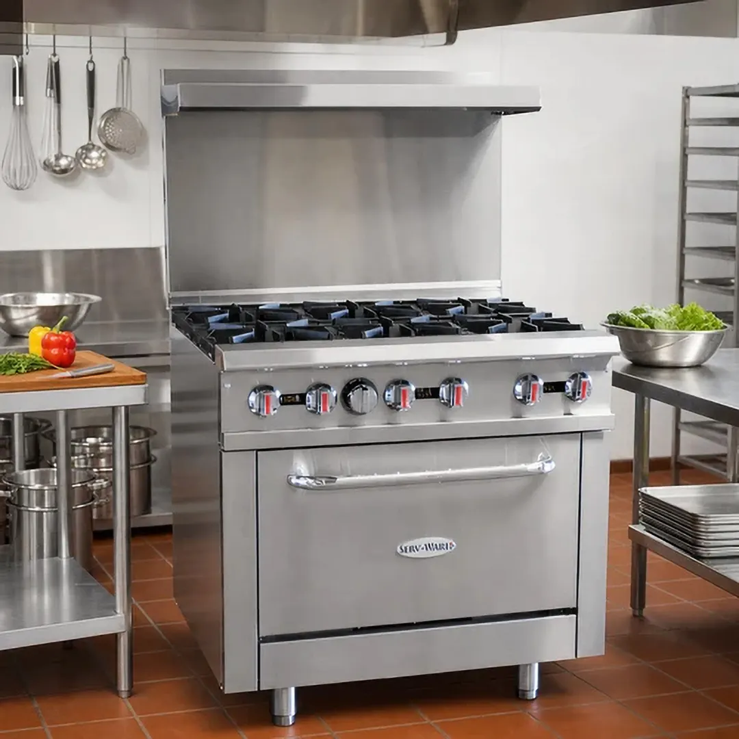 Serv-Ware SGR-6B 36" Gas Restaurant Range w/ (6) Open Burners, (1) Standard Oven, 211.000 BTU