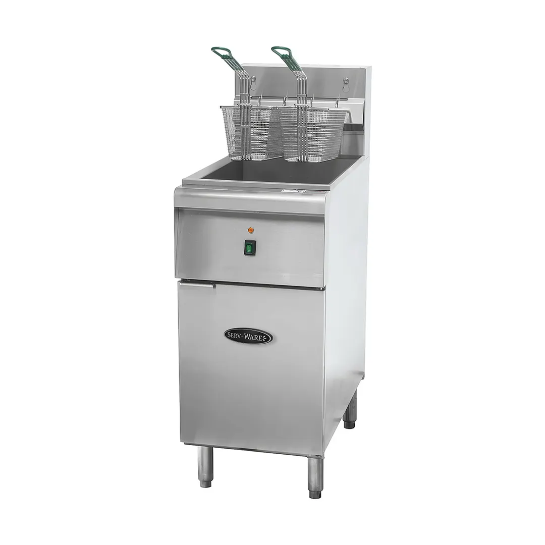 Serv-Ware SWEF-50 15" Full Pot Floor Model Electric Fryer, 50 lb, Stainless Steel, 200°F – 375°F, Thermostatic Controls