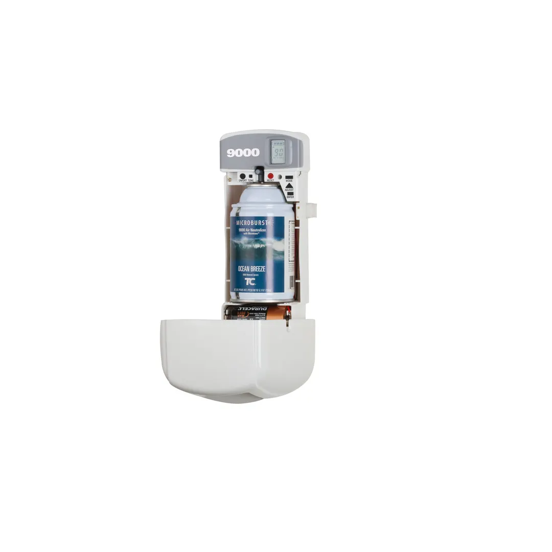 Rubbermaid 1793535 TC Microburst 9000 LCD Aerosol Dispenser, 3.7" x 4.3" x 9.5" White Powered, Gauge