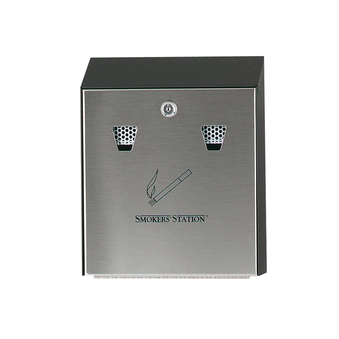 Rubbermaid FGR1012EBK - Wall Mount Ashtray, 10" W x 12-1/2" H, Steel, Black Finish, Keyed Cam Lock
