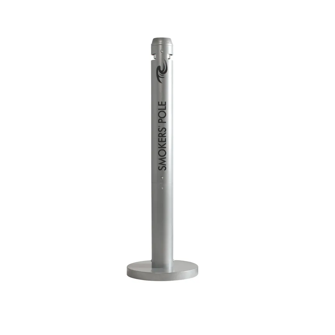 Rubbermaid FGR1SM Smoking Pole Ash Tray, 4" x 41" Silver Aluminum, Fire-Safe, ADA Compliant