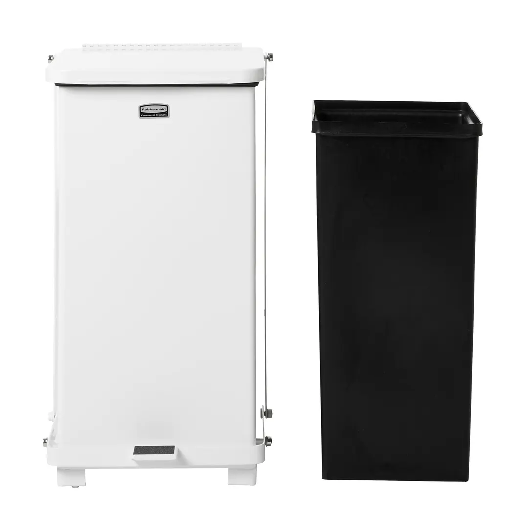 Rubbermaid FGST12EPLWH Step Can, 12" Sq x 23" H, 6-1/2-Gallon White Wastebasket, UL/FM Approved
