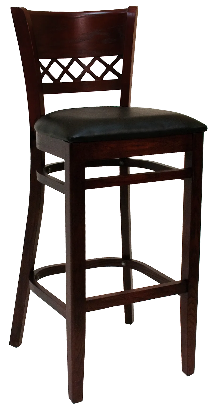 ATS 561-BS Bar Stool, Upholstered Seat, Beech Wood Frame, Crisscross Cut-Out Back, Armless, Standard Height