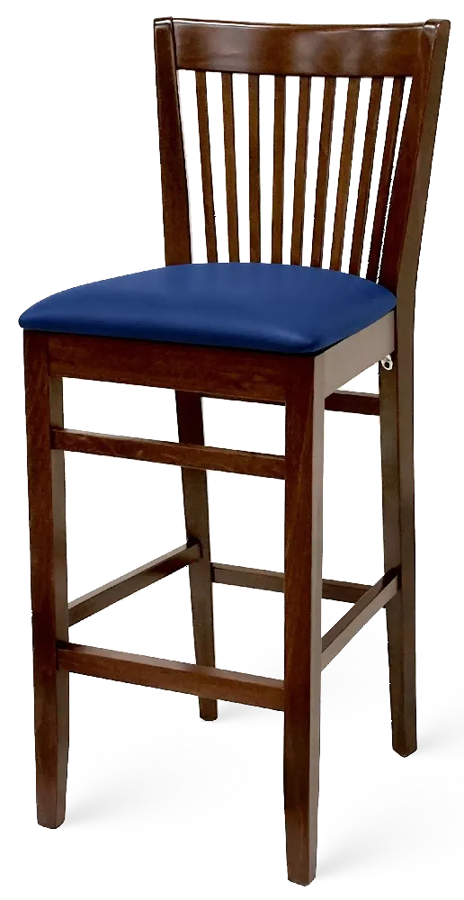 ATS 627-BS Bar Stool, 9-Slat Beech Wood Back, Upholstered Seat, Armless, Beech Wood Frame